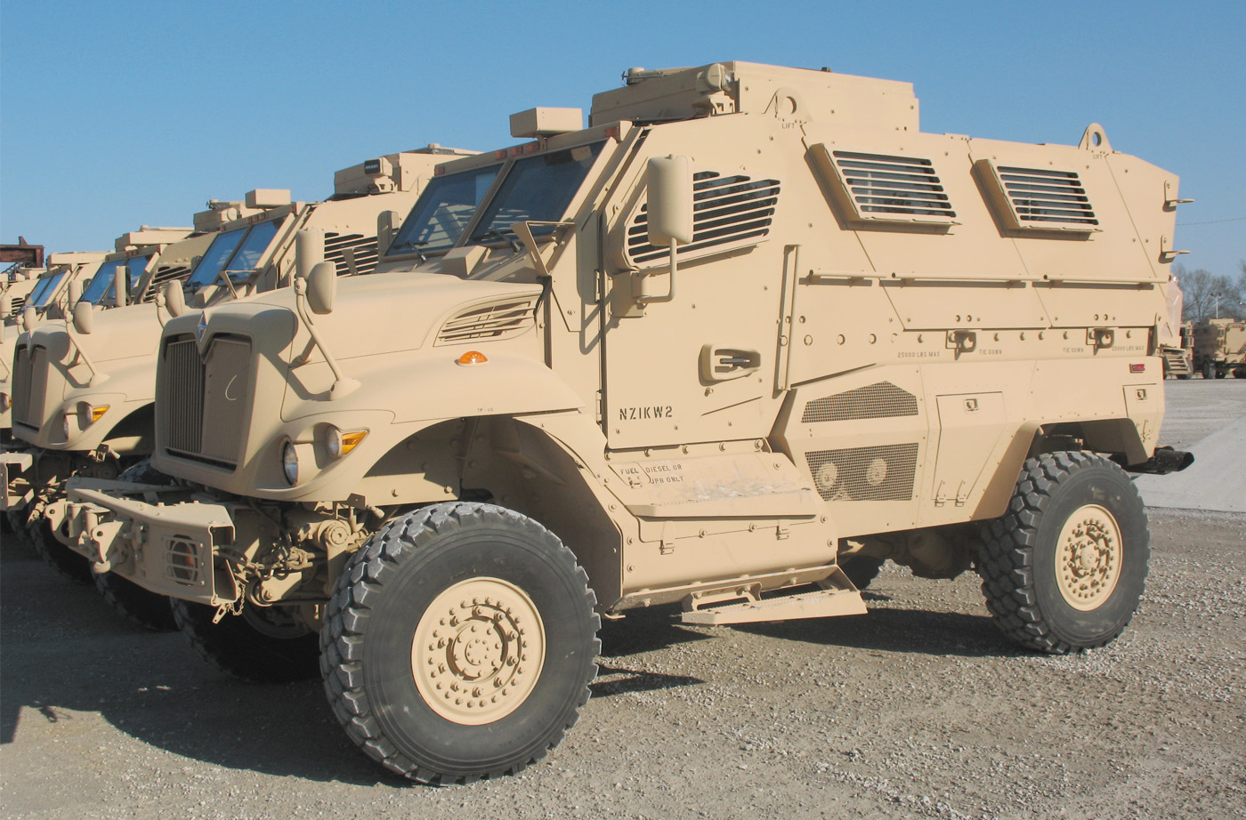 Armored command center vehicle in a parking lot